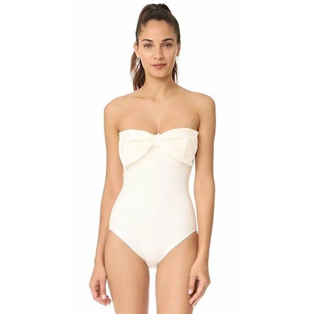 Kate Spade One Piece Strapless Swimsuit Cream Ivory Bridal Coastal Beachy Size M